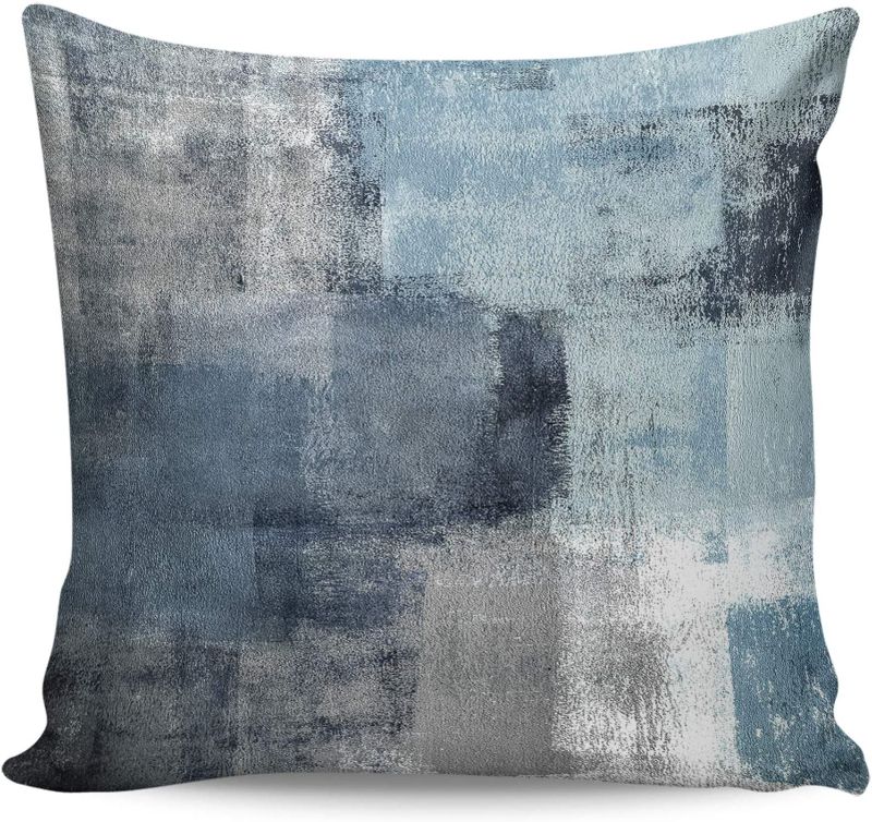 Photo 1 of Blue Grey Throw Pillow Covers 16x16in Abstract Art Geometric Square Cotton Linen Pillowcase Decorative Cushion Case for Sofa/Couch/Bed(No Pillow Insert)
