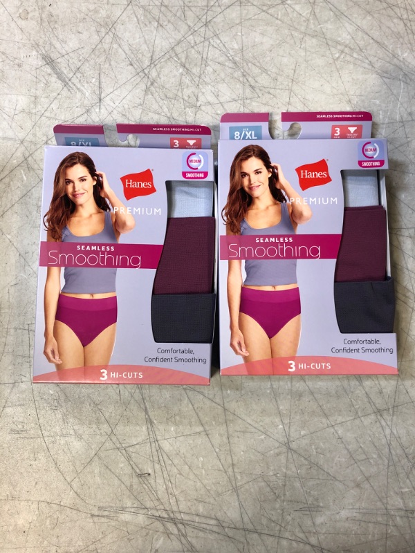 Photo 2 of Hanes Premium Women's Smoothing Seamless 3pk High Cut Briefs Size 8 Xtra Large
PACK OF 2 
