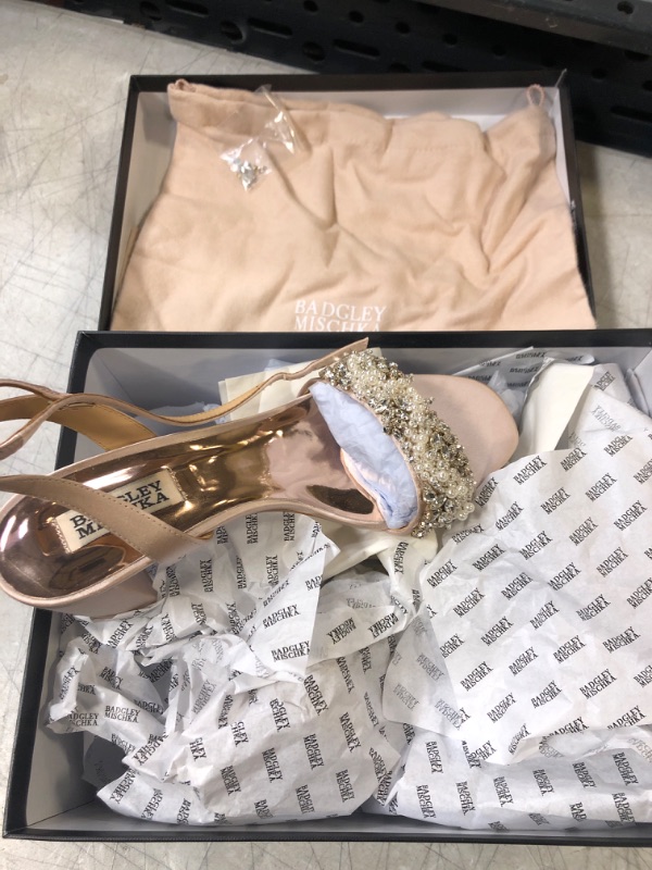 Photo 3 of Badgley Mischka Clara  Women's Clara Embellished Block Heel Sandals COLOR IS BLUSH SATIN,  ROSEGOLD WEDDING DRESSY PARTY HEELS , SIZE 7.5 