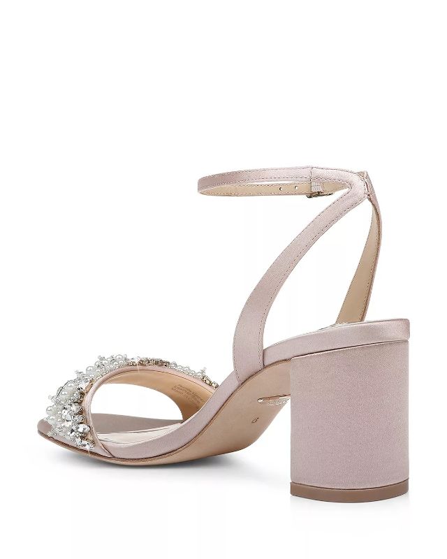 Photo 2 of Badgley Mischka Clara  Women's Clara Embellished Block Heel Sandals COLOR IS BLUSH SATIN,  ROSEGOLD WEDDING DRESSY PARTY HEELS , SIZE 7.5 