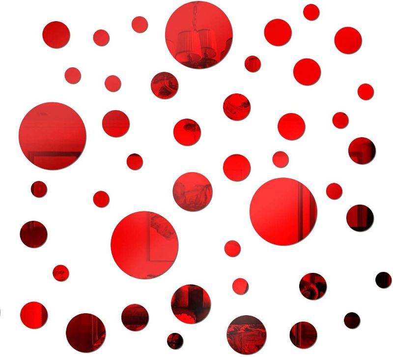 Photo 1 of 66 Pieces Red Wall Mirrors for Home, Adhesive Wall Stickers for Living Room, Circle Bedroom Asthetic Decor, Kitchen Wall Decals of Assorted Polka Dots, Ceiling Funky Wallpaper. Easter Decoration.
