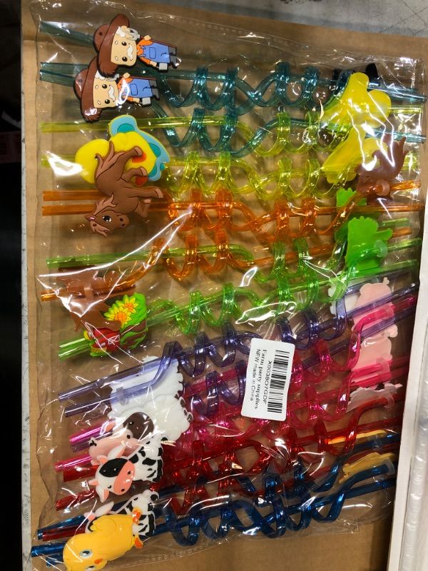 Photo 1 of 24Pcs Farm Party Straws,Farm Party Favors,8 Designs for Birthday Party Decoration.Drinking Straws Party Supplies Gift with 2 Cleaning Brushes
