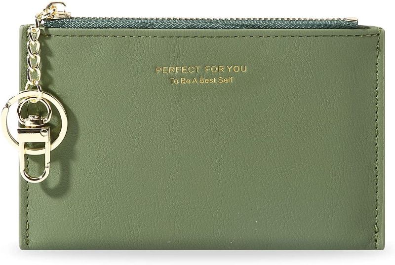 Photo 1 of Womens Wallet Slim PU Leather With Zipper and ID Window----------  (GREEN)---5.3x0.3x3.5in 

