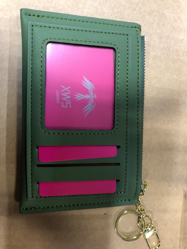 Photo 2 of Womens Wallet Slim PU Leather With Zipper and ID Window----------  (GREEN)---5.3x0.3x3.5in 
