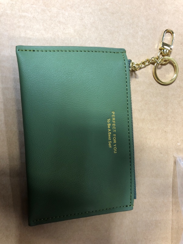Photo 3 of Womens Wallet Slim PU Leather With Zipper and ID Window----------  (GREEN)---5.3x0.3x3.5in 
