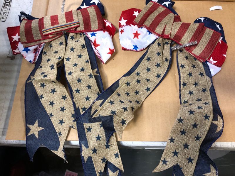 Photo 1 of 2 Pcs Patriotic Wreath Bow, Stars and Stripes Burlap Bows 16x8 in