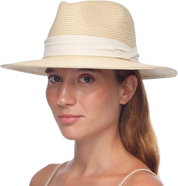 Photo 1 of FURTALK Panama Hat Sun Hats for Women Men Wide Brim Fedora Straw Beach Hat UV UPF 50