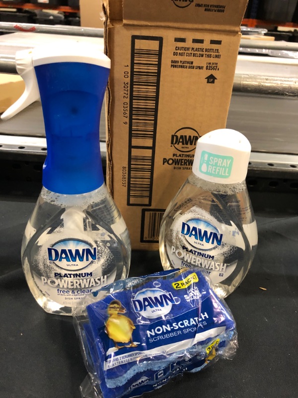 Photo 2 of Dawn Free & Clear Powerwash Dish Spray, Dish Soap, Light Pear Scent Bundle, 1 Spray (16oz), 1 Refill (16oz) Non-Scratch Scrubber Sponge (2 count), 1 set