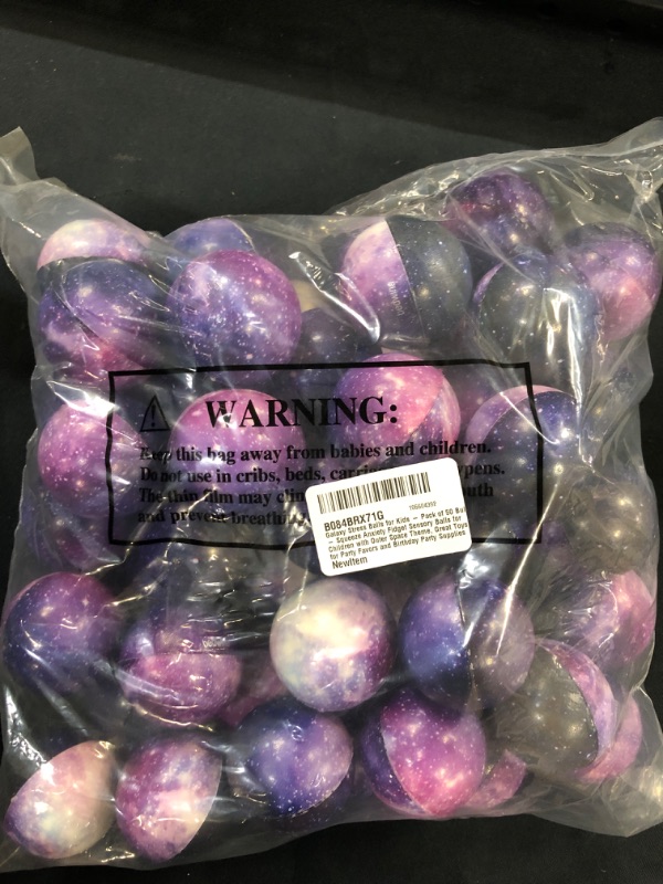 Photo 2 of Galaxy Stress Balls for Kids - Pack of 50 Bulk - Squeeze Anxiety Fidget Sensory Balls for Children with Outer Space Theme, Great Toys for Party Favors and Birthday Party Supplies