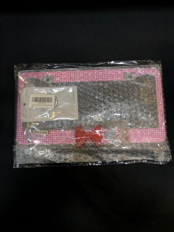 Photo 2 of Fashion Pink Frame W/Red Bowknot Design Bling Crystal License Plate Frame,Rhinestone License Plate Holder Cover(1 Frame)