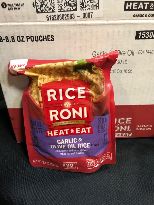 Photo 1 of 8Pack  Rice-A-Roni Heat Eat Rice Garlic Olive Oil Pouch, 8.8 Ounce---Exp date 10.-2022