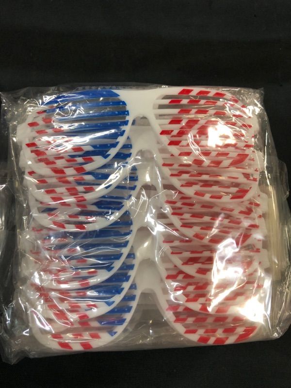 Photo 2 of ALLCOLOR 74 pcs Patriotic Party Favor of 24 pairs American Flag Shutter Glasses and 50 Tattoo Stickers 4th of July Sunglasses Accessories for Women Kids Adults, Independence Day Decoration