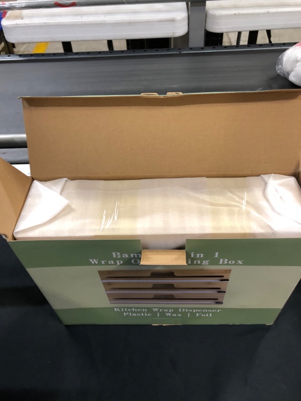 Photo 1 of Bamboo Wrap Dispenser with Cutter, 3 in 1 Plastic Wrap, Aluminum Foil and Wax Paper Dispenser for Kitchen Drawer, Bamboo Roll Organizer Holder, Compatible with 12" Roll