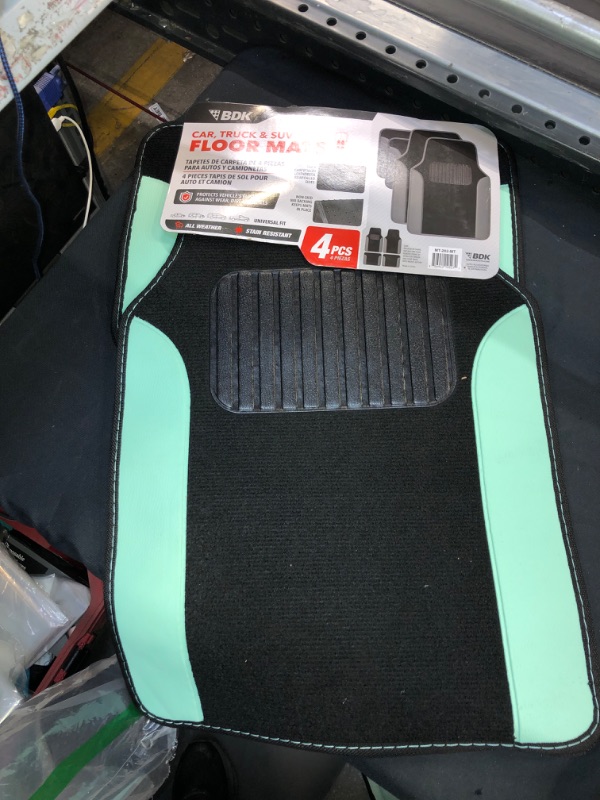 Photo 2 of BDK Mint Carpet Car Floor Mats, Two-Tone Faux Leather Automotive Floor Mats, Includes Anti-Slip Features and Built-in Heel Pad, Stylish Floor Mats for Cars Truck Van SUV