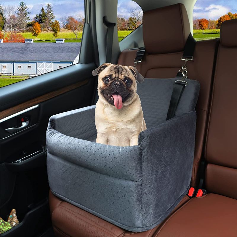 Photo 1 of  Elevated Dog Car Seat,Pet Bucket Booster Seat Bed for Small Dogs up to 30 lb,for Front Seats and Back Seats,Safety and Comfortable,Fully Detachable and Washable,Easy Cleaning(View ?-Grey)