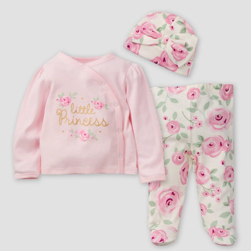 Photo 1 of Gerber Baby Girls' 3pc Floral Take Me Home Top and Bottom Set - Pink/Off-White

Size: 0-3M
