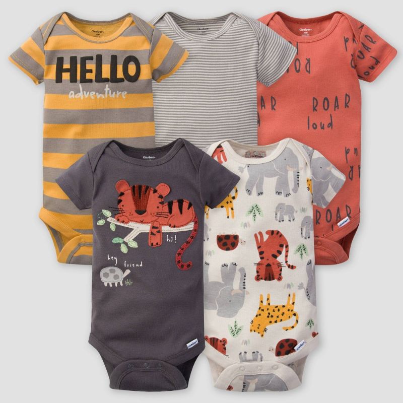 Photo 1 of Gerber Baby Boys' 5pk Safari Short Sleeve Onesies - Orange/Gray
Size: 3-6M
