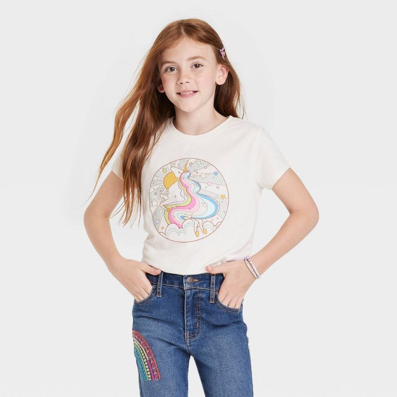 Photo 1 of Girls' 'Unicorn' Short Sleeve Graphic T-Shirt - Cat & Jack™ 2Pk XL
