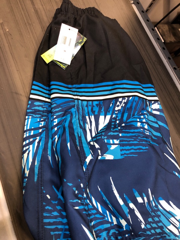 Photo 2 of Burnside South Shore Leaf Swim Trunks, Medium , Blue