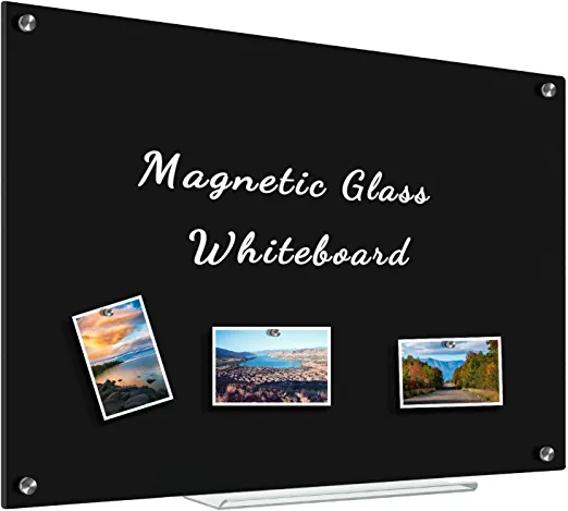 Photo 1 of 4 THOUGHT Magnetic Glass Whiteboard - 36 x 24 Inches Dry Erase Board Wall-Mounted Frameless Glass Board, Black Surface
