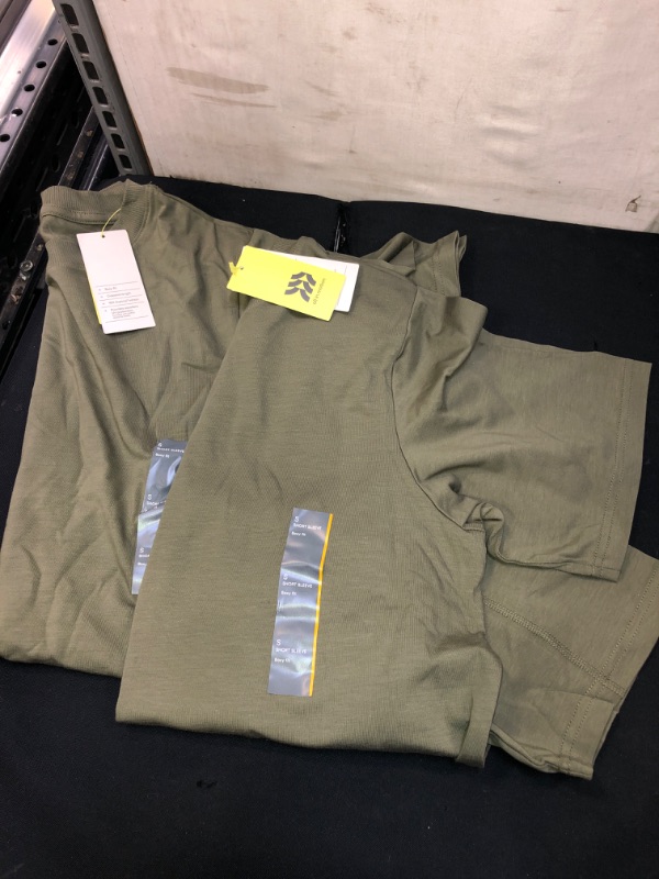 Photo 2 of Olive Green Supima Cotton Cropped Active Short Sleeve Top -SIZE SMALL , 2 COUNT