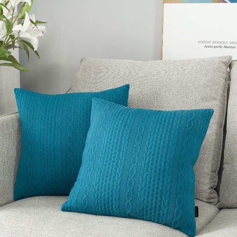 Photo 1 of Booque Valley Throw Pillow Covers, Pack of 2 Super Soft Elegant Modern Embossed Patterned Teal Blue Cushion Covers Decorative Stretchy Pillow Cases for Sofa Bed Car Chair, 20 x 20 inch(Teal)