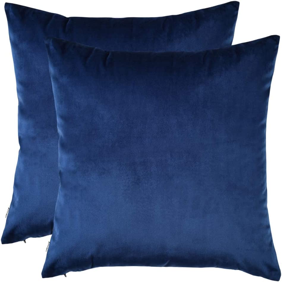 Photo 1 of  Set of 2, Cozy Solid Velvet Throw Pillow Case Decorative Couch Cushion Cover Soft Sofa Euro Sham with Zipper Hidden, 18"x18" (Royal Blue)