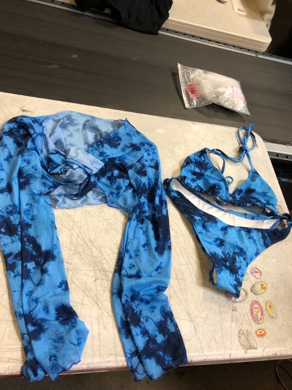 Photo 1 of 3 PIECE BLUE BATHING SUIT SIZE MEDIUM 