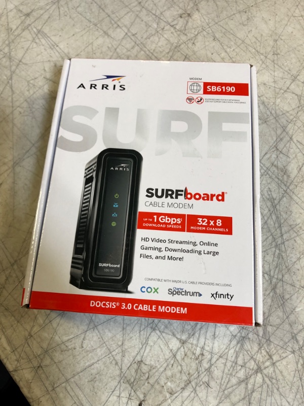 Photo 4 of ARRIS SURFboard SB6190 DOCSIS 3.0 32 x 8 Gigabit Cable Modem | Comcast Xfinity, Cox, Spectrum | 1 Gbps Port | 800 Mbps Max Internet Speeds | Easy Set-up SURFboard Central App | 2 Year Warranty,Black Docsis 3.0 32x8 Modem