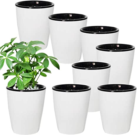 Photo 1 of  6 Pack 4 Inch Self Watering Plastic Planter with Inner Pot White Flower Plant Pot,Modern Decorative Flower Pot for All House Plants,Flowers,Herbs,African Violets (Mint)
