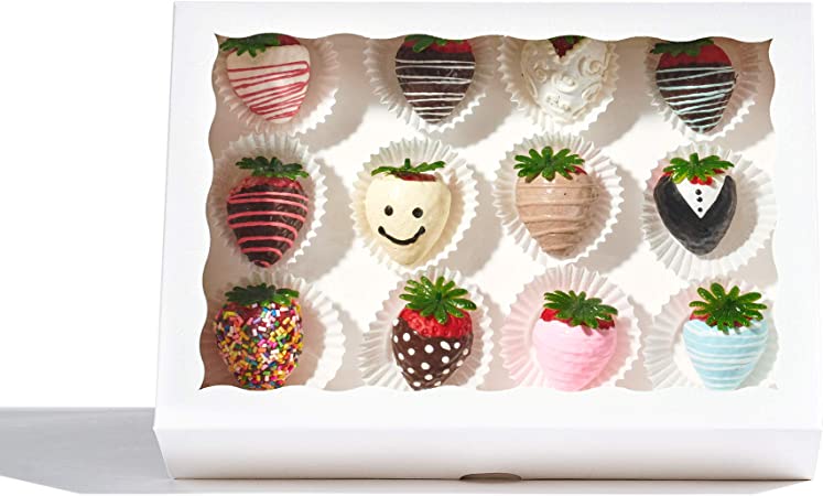 Photo 1 of 2CT - JCXGRVC 4PCS 10 x 7 x 2.5 inches Elegant Cookies Boxes, Strawberries Boxes with Display Window, White Paper Box
