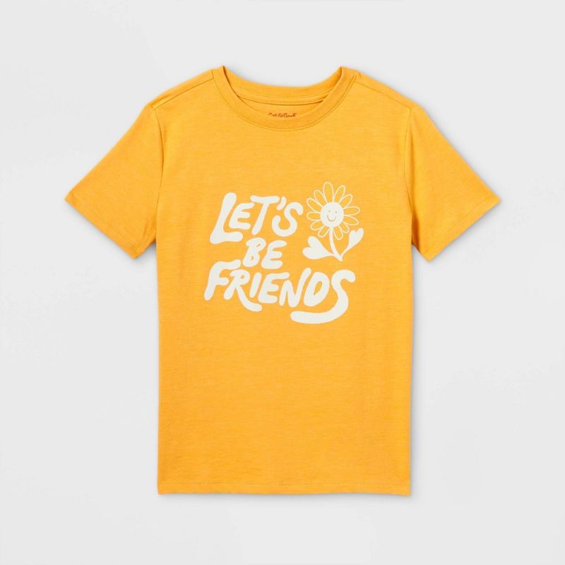 Photo 1 of Boys' 'Let's Be Friends' Short Sleeve Graphic T-Shirt - Cat & Jack™ Mustard Yellow (3PCS, (2)LARGE (1)XL)
