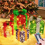 Photo 1 of [ Super Large 12"-10"-8"-7" ] 4 Pack Christmas Lighted Gift Boxes Decor 70 LED Timer 8 Modes Remote Control Battery Operated Glitter Present Box Christmas Decoration Home Indoor Outdoor Yard Xmas Tree
