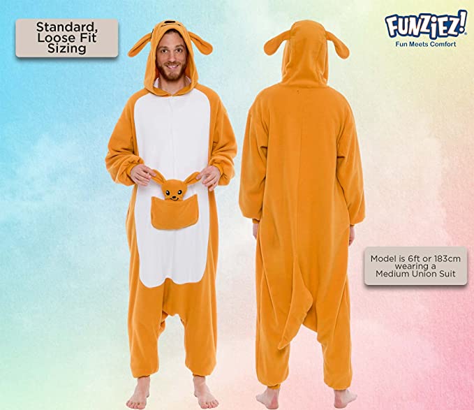 Photo 1 of Adult Onesie Halloween Costume - Animal and Sea Creature - Plush One Piece Cosplay Suit for Adults, Women and Men FUNZIEZ! X-Large Kangaroo