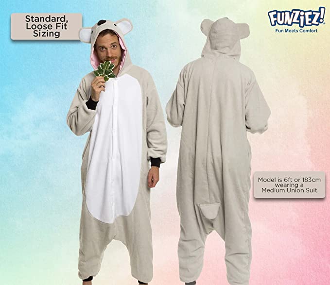 Photo 1 of Adult Onesie Halloween Costume - Animal and Sea Creature - Plush One Piece Cosplay Suit for Adults, Women and Men FUNZIEZ! Koala