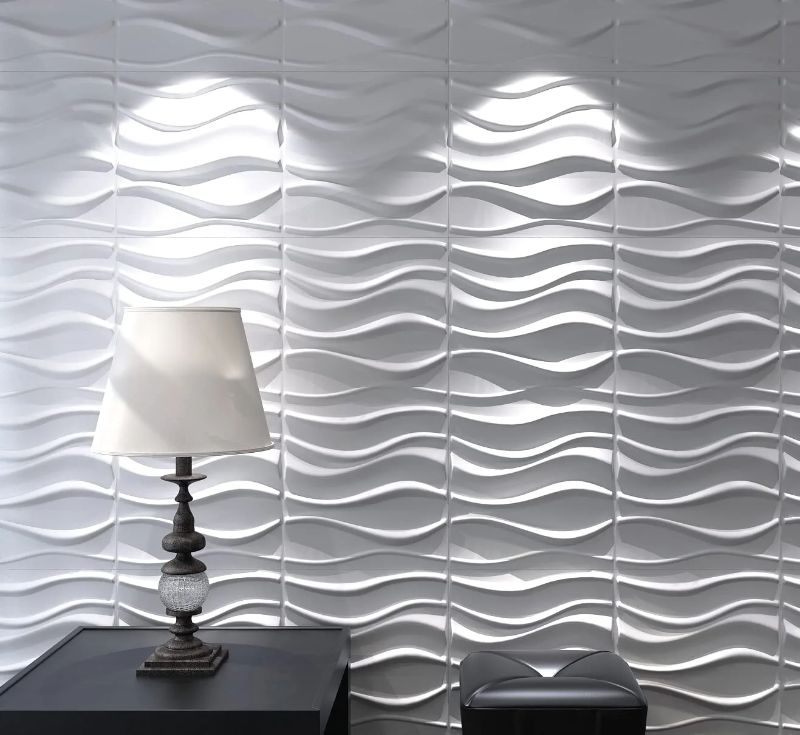 Photo 1 of Art3d Decorative 3D Wavy Wall Panel Design Pack of 12 Tiles 32 Sq.Ft (Plant Fiber) -- DAMAGE TO PACKAGING 