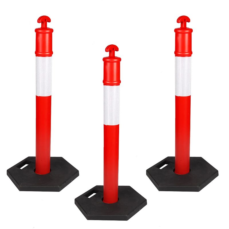 Photo 1 of Biowina 43inches PE ConesTraffic Delineator Posts, with Reflective Band, Delineators Post with Rubber Base 16 inch for Construction Sites, Facility Management etc,3PK
