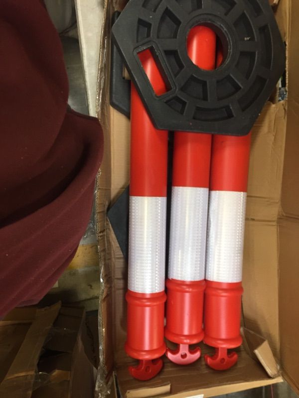 Photo 2 of Biowina 43inches PE ConesTraffic Delineator Posts, with Reflective Band, Delineators Post with Rubber Base 16 inch for Construction Sites, Facility Management etc,3PK
