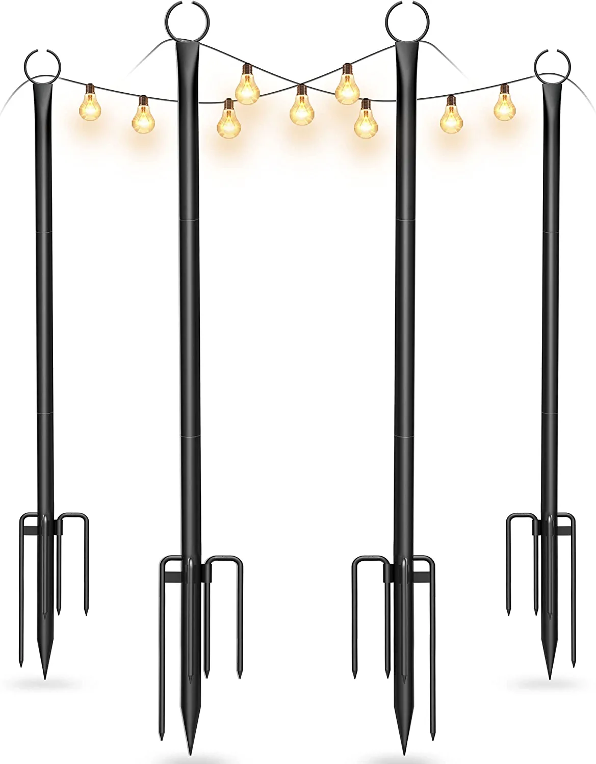 Photo 1 of aneeway Outdoor Light String Pole, 8.9ft Heavy Duty Poles with 5-Prong & Hooks, Light Poles for Patio, Garden, Backyard & Party, Wedding, Holidays - 4 Pack, Matte Black
