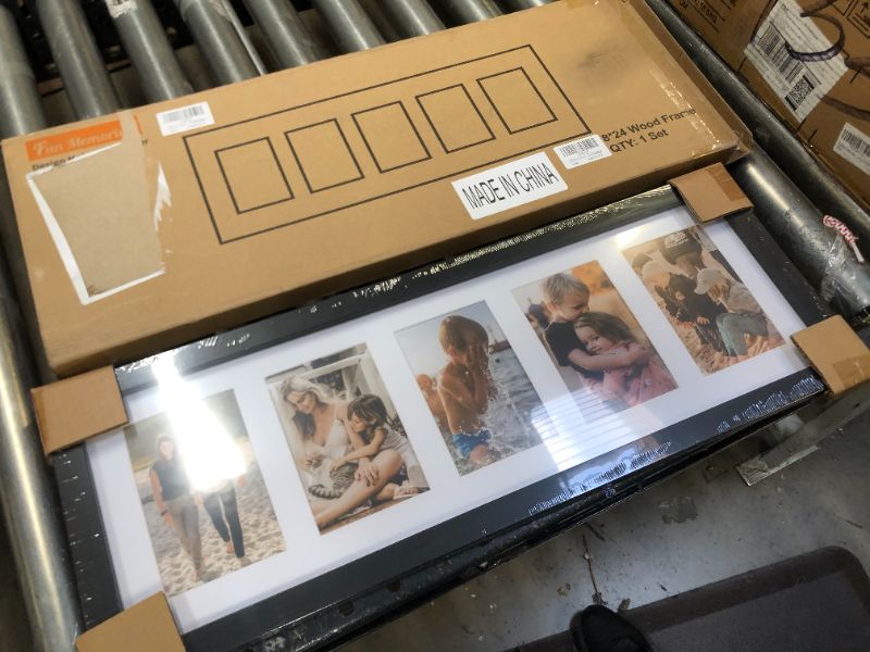 Photo 1 of 8x24 Black Collage Picture Frame with 5 Openings, Display Multiple Five 4x6 Pictures or 8x24 without Mat, Wood In Black 4x6 Poster Gallery Collage Frame, Horizontal and Vertical Formats for Wall Black 8x24 - 1P