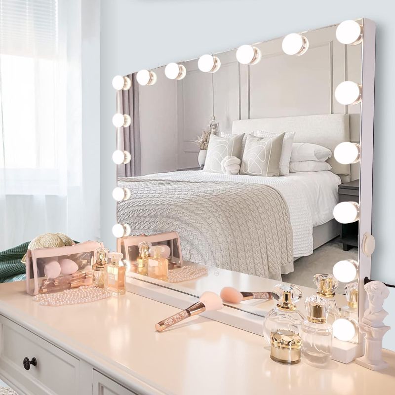 Photo 1 of  Large Vanity Mirror with 17 Dimmable LED,Extra Big Hollywood Makeup Mirror with 3 Color Lights,USB Charging Port,Large Lighted Mirror,Detachable 10X Spot Mirror,Touch Control (24.4"x21.2")