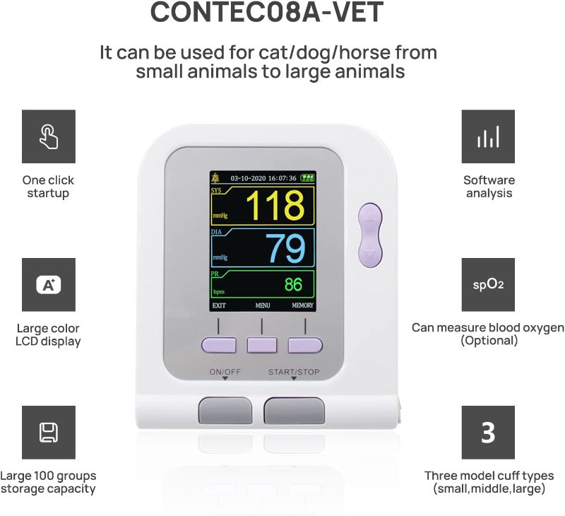 Photo 1 of CONTEC08A-VET Digital Veterinary Blood Pressure Monitor NIBP Cuff,Dog/Cat/Pets (CONTEC08A-VET with 3 Cuffs)
