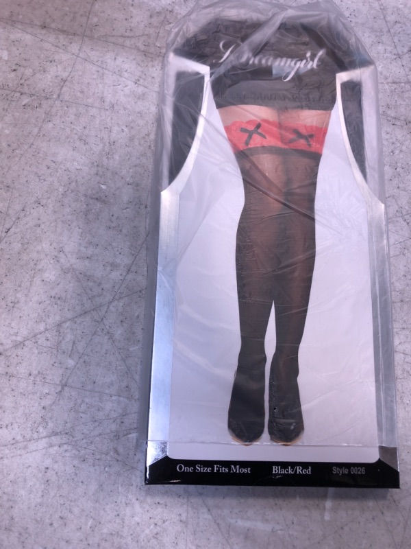 Photo 2 of Dreamgirl Women's Sheer Thigh-High Stockings with Contrast Lace and Bow
