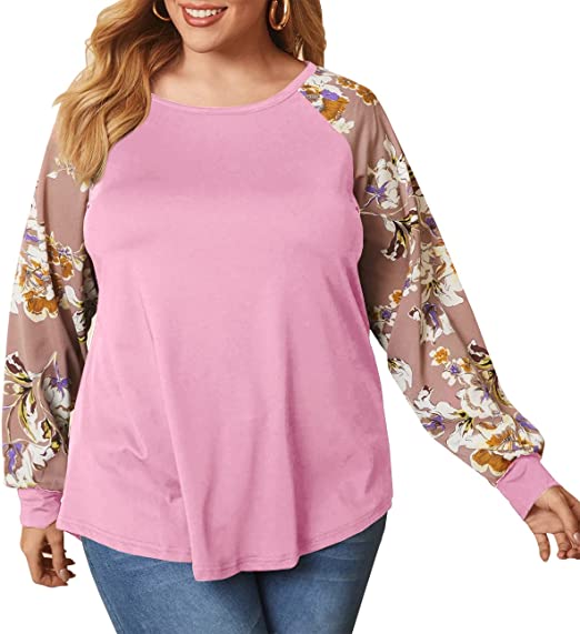 Photo 1 of Ebifin Womens Plus Size Floral Printing Tops Crew Neck Long Sleeve Casual T Shirts - UNKNOWN SIZE -