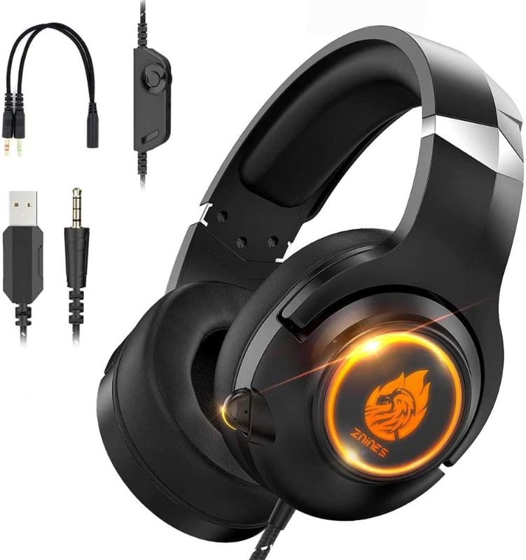 Photo 1 of JAKO-T1 Headset for PS4, Xbox One, Playstation 4, Surround Stereo Over Ear Headphones with LED Light Gaming Headset for PC, Notebook, ipad, MP4, Video Game with Flexible Microphone Volume Control.