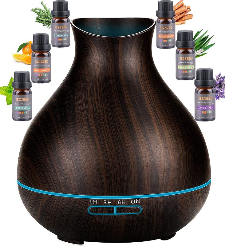 Photo 1 of BZseed Essential Oil Diffuser Set, 550ml Aromatherapy Diffuser with Measuring Cup, Cool Mist Humidifier, 4 Timer and 7 Color Lights, Waterless Auto-Off, Wood Grain Diffuser High Output for Home