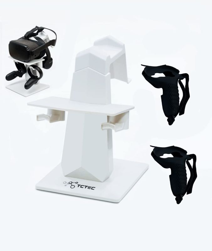 Photo 1 of TCTEC VR Stand, VR Headset Stand VR Display Holder Storage Virtual Reality Headset Desktop Display Stand for Oculus Quest 2, Quest, Rift, Rift S, Valve Index Headsets & Touch Controllers (White)