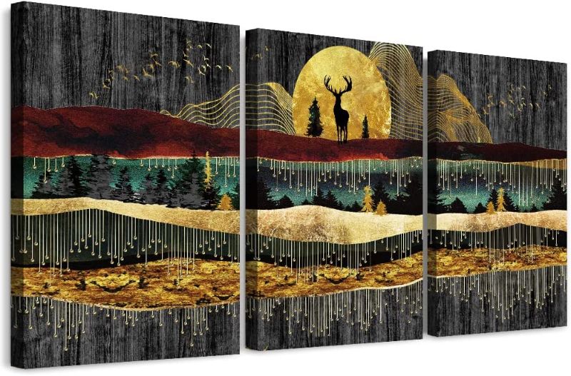 Photo 1 of Abstract Canvas Wall Art For Bedroom Wall Decor For Living Room Bathroom Wall Decor Modern 3 Piece Gray Retro Canvas Art Prints Ready To Hang Pictures For Dormitory Home Decoration Milu Deer Painting --FACTORY SEALED --
