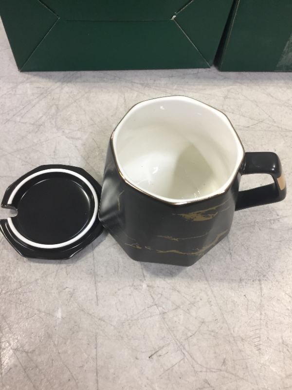 Photo 2 of  Ceramic Coffee Mugs with Lid Spoon Black Matte Coffee Cups Modern Marble Espresso Cups Tea Cup Suitable for Latte Cappuccino Americano Tea