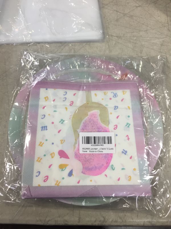 Photo 2 of AMZHWM Lce cream Party Set - Pool Summer Pink Ice cream Party Supplies include Disposable Napkins Plates,Ice cream Birthday Party Supplies Decorations Favors 16 Guests
